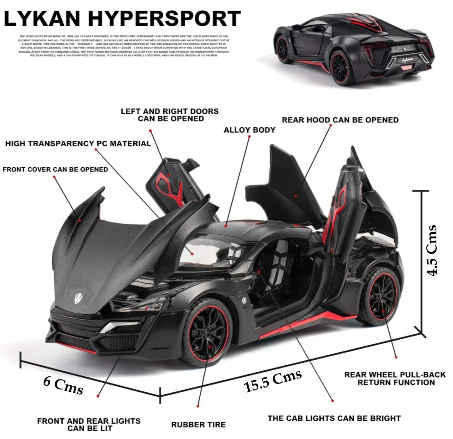 Lykan Hyper Sport Diecast Metal 1:32 Exclusive Alloy Metal Pull Back Die-cast Car