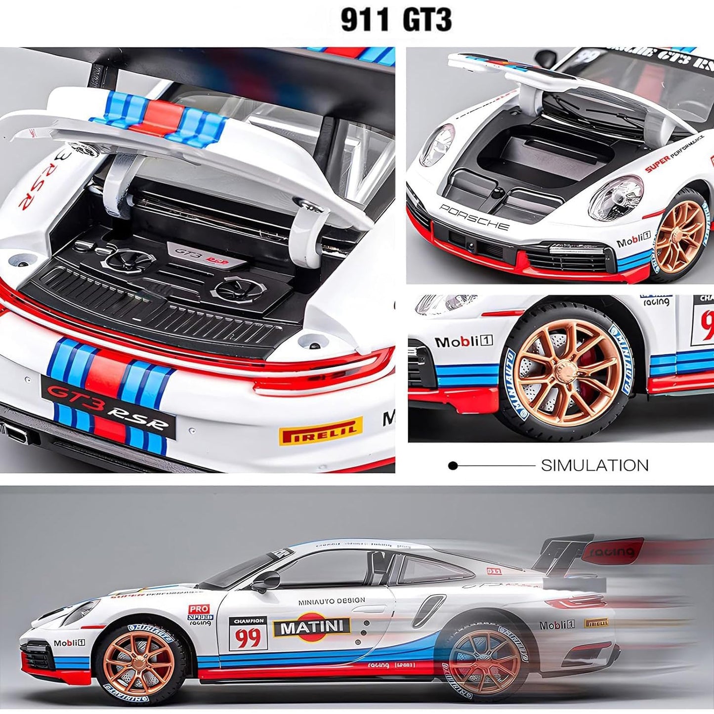 Porsche 911 GT3 RS RSR Turbo S 1:32 Scale Model Car